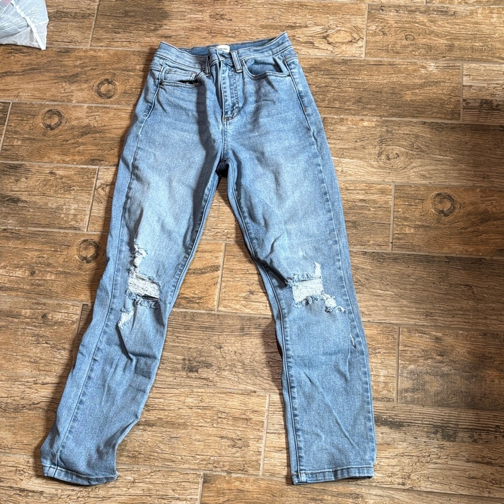 Sneak Peek Light Blue Distressed Skinny Jeans